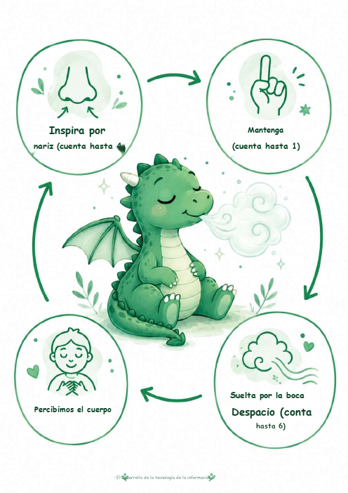 El aliento del dragón — Psicopeducción sobre ansiedad y técnica de respiración reguladora para niños