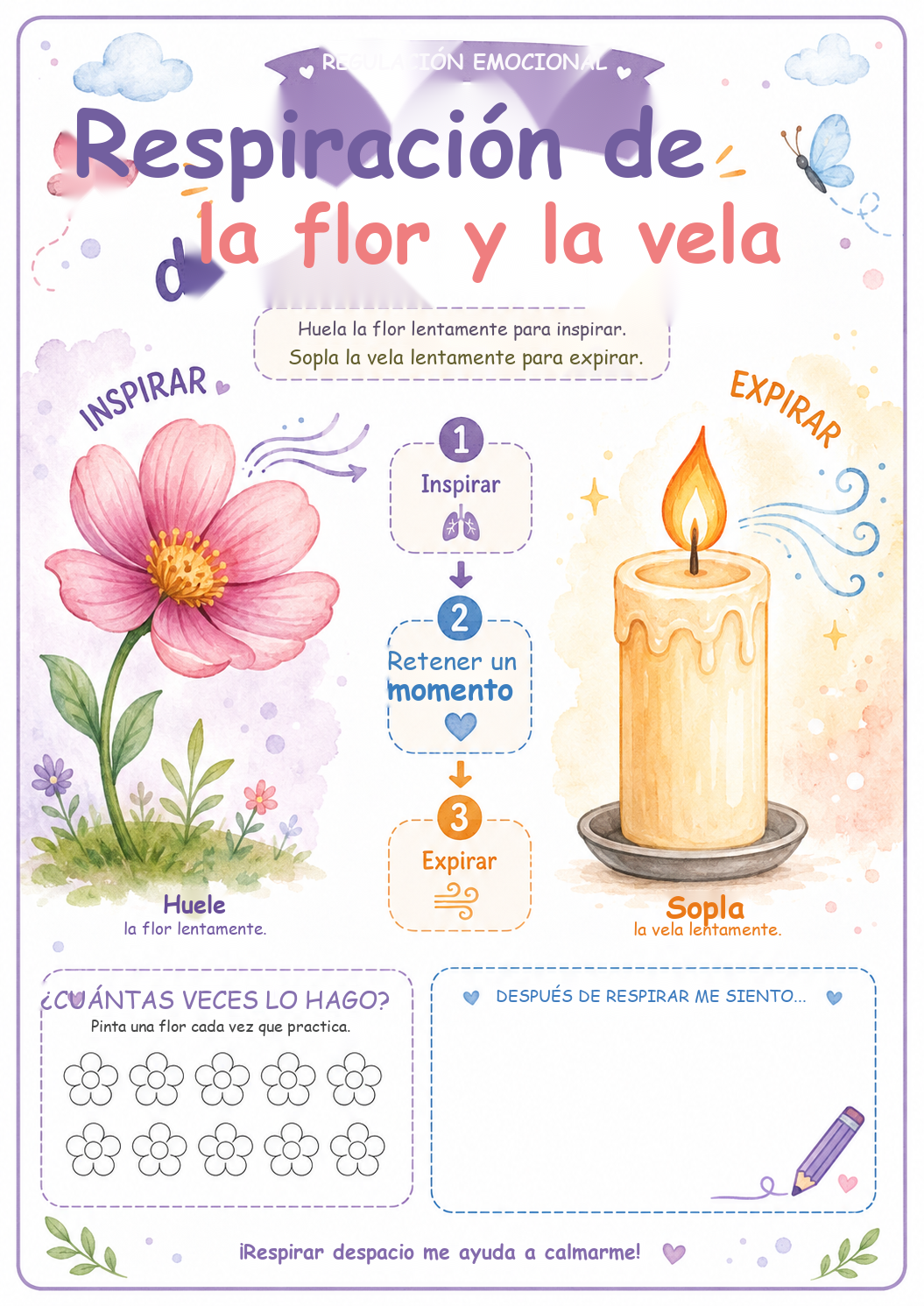 Respiración de la flor y la vela — Técnica de respiración diafragmática guiada